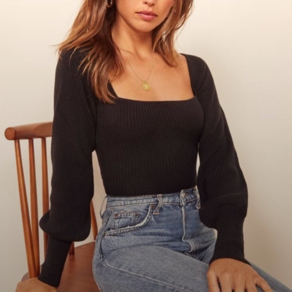 Reformation Isabel Black Cashmere Sweater XS